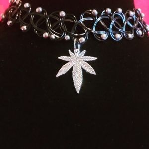Marijuana Leaf Tattoo Choker Necklace with beads